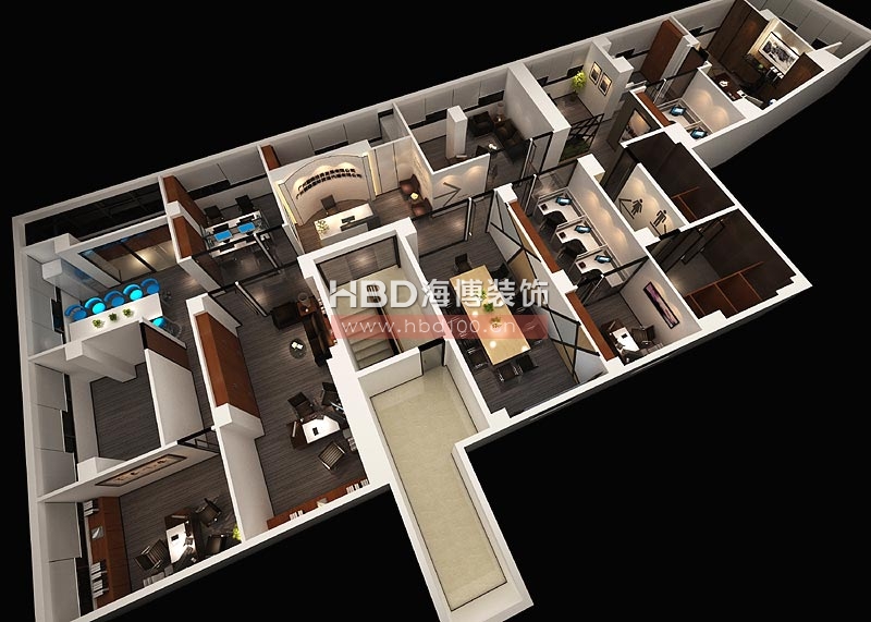 灝維投資公司辦公室裝修案例 經(jīng)理辦公室設(shè)計(jì)鳥瞰圖